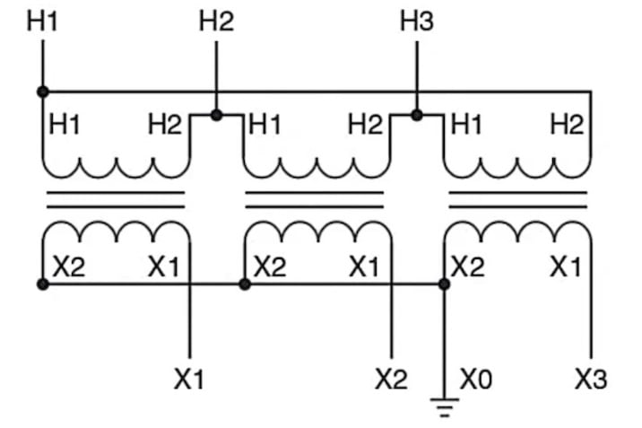 Delta-Wye connection diagram. Image used courtesy of Ahmed Sheikh.