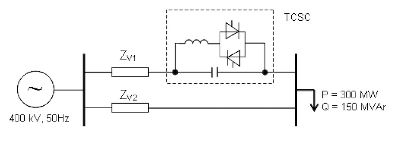 Electrical network with TCSC. Image used courtesy of EEA Journal.