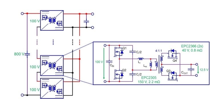 800 VDC to 12.5 VDC ISOP Converter showing details of the LV module