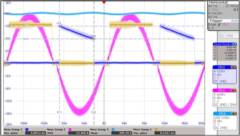 Figure 3 TP Waveforms with Bad VGSQ1 (CH1: VGSQ1, CH2: IL, CH3: VBUS,CH4: VGSQ2).